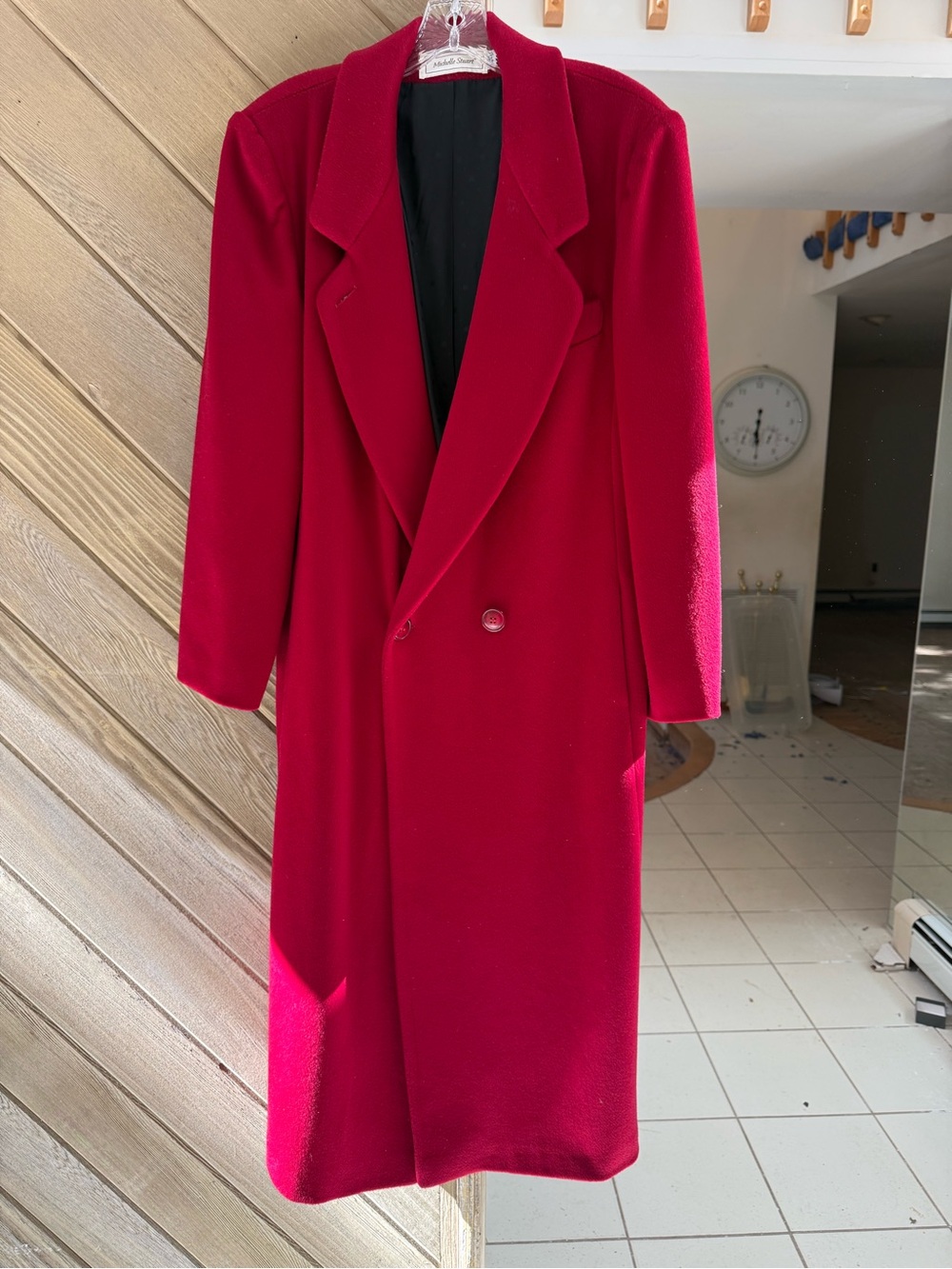 Michelle Stuart Red Double-Breasted Long Trench Coat